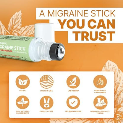 MIGRASTIL Migräne-Stick mit Magnesium – Kühlendes Pfefferminz- und Eukalyptusöl für Kopfschmerzlinderung, 10 ml