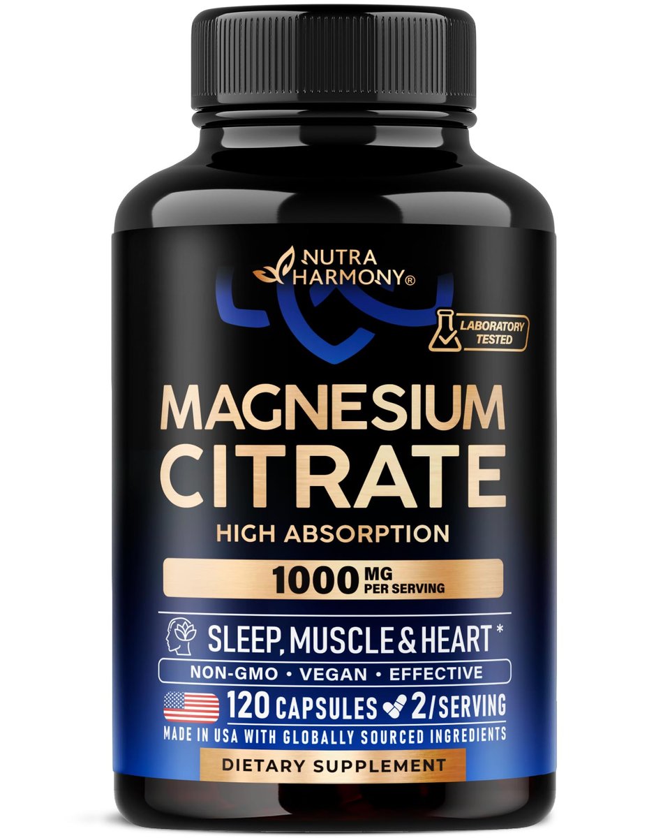 Magnesiumcitrat Kapseln 1000mg | Hochdosiert & Hoch Bioverfügbar – Für Schlaf, Muskeln & Herz – Vegan & Non-GMO – Für Frauen & Männer – Als Pulver, Pillen & Tabletten – 120 Kapseln, 2 Monatsvorrat