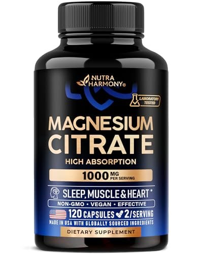Magnesiumcitrat Kapseln 1000mg | Hochdosiert & Hoch Bioverfügbar – Für Schlaf, Muskeln & Herz – Vegan & Non-GMO – Für Frauen & Männer – Als Pulver, Pillen & Tabletten – 120 Kapseln, 2 Monatsvorrat