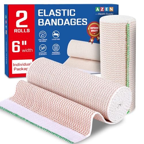 AZEN Premium 2er-Pack Elastische Binde 15 cm, Kompressionswickel für Beine, Knöchel, Knie, Bauch, Körper, Latexfrei, Lymphdrainage-Wickel für Beine