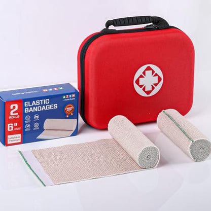 AZEN Premium 2er-Pack Elastische Binde 15 cm, Kompressionswickel für Beine, Knöchel, Knie, Bauch, Körper, Latexfrei, Lymphdrainage-Wickel für Beine