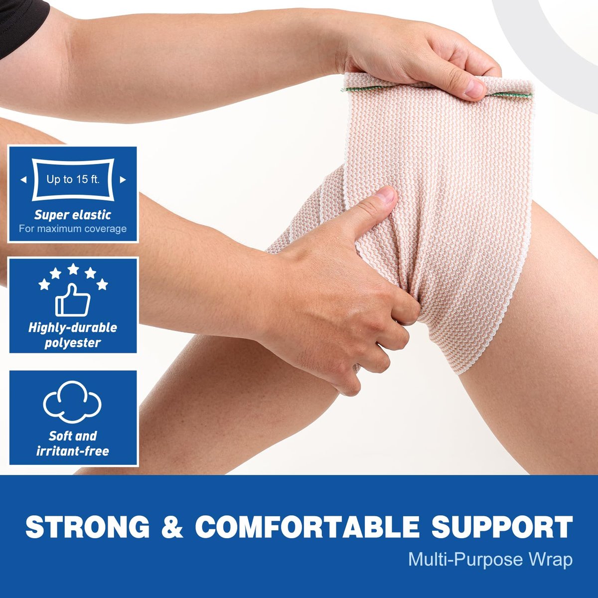 AZEN Premium 2er-Pack Elastische Binde 15 cm, Kompressionswickel für Beine, Knöchel, Knie, Bauch, Körper, Latexfrei, Lymphdrainage-Wickel für Beine
