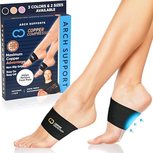 Kupfer-Kompressions-Fußgewölbestützen für große Größen – Gezielte Kompression bei Plantarfasziitis, Schmerzen, Plattfüßen & hohen Fußgewölben – Atmungsaktive Unterstützung für Männer & Frauen – Schwarz