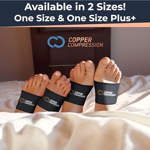 Copper Compression Fußgewölbe-Stützsocken – Gezielte Kompression gegen Plantarfasziitis, Schmerzen, Plattfüße & hohe Fußgewölbe – Atmungsaktive Unterstützung für Männer & Frauen – Schwarz