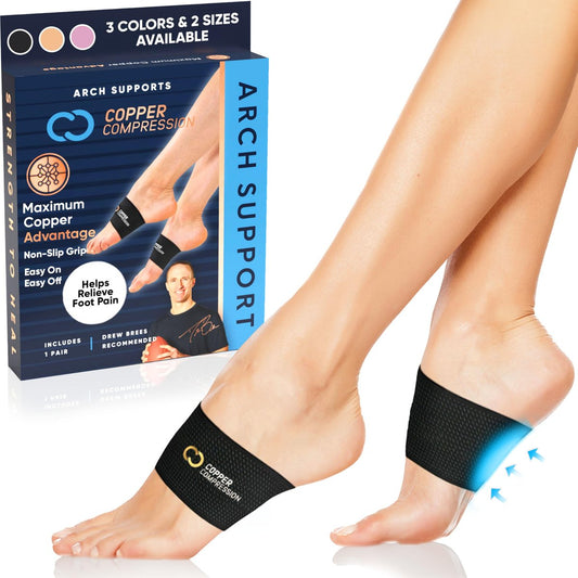 Kupfer-Kompressions-Fußgewölbestützen für große Größen – Gezielte Kompression bei Plantarfasziitis, Schmerzen, Plattfüßen & hohen Fußgewölben – Atmungsaktive Unterstützung für Männer & Frauen – Schwarz