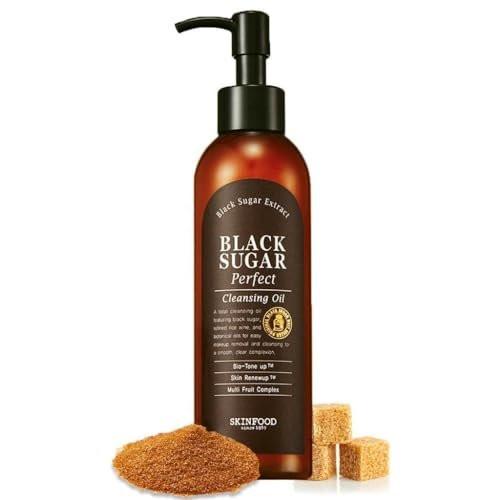 SKINFOOD Black Sugar Perfect Reinigungsöl – 200 ml (6,76 fl.oz) – Sanfte Make-up-Entfernung & Peeling mit Mineralien aus schwarzem Zucker und raffiniertem Reiswein