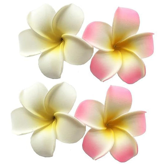 Juroicessry 4 Stück 7cm Weiße und Rosa Hawaiian Frangipani Plumeria Schaumstoffblumen Haarspangen für den Strand