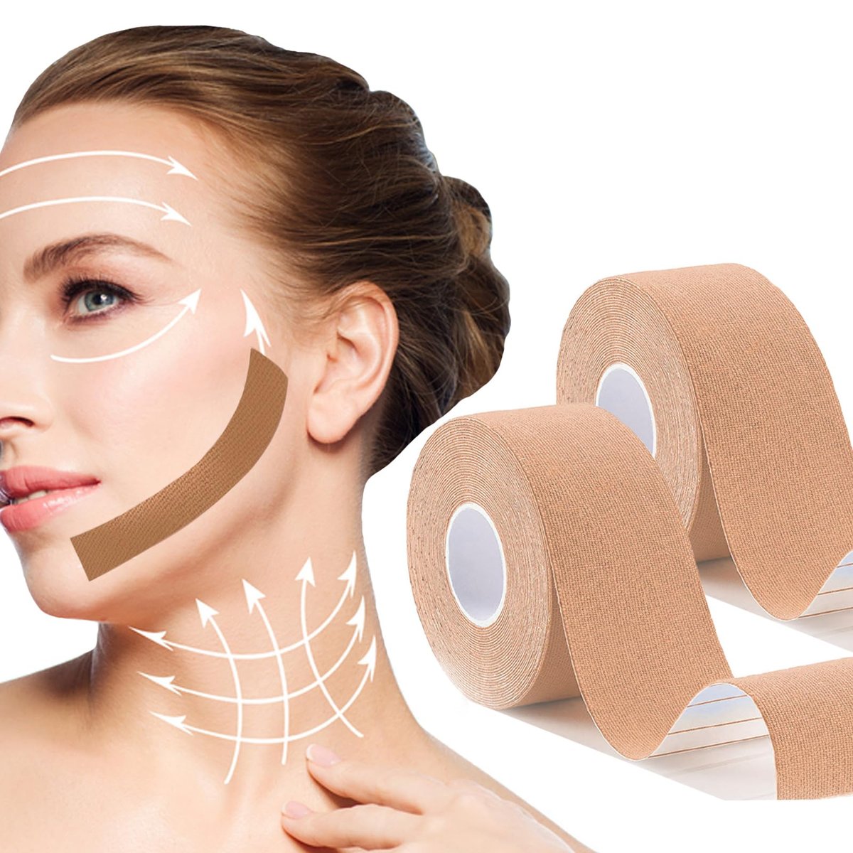Snmzlc Gesichts-Lifting-Tape 2 Rollen – Anti-Falten Pflaster für straffende Haut, für Gesicht und Hals, 2,5 cm x 5 m