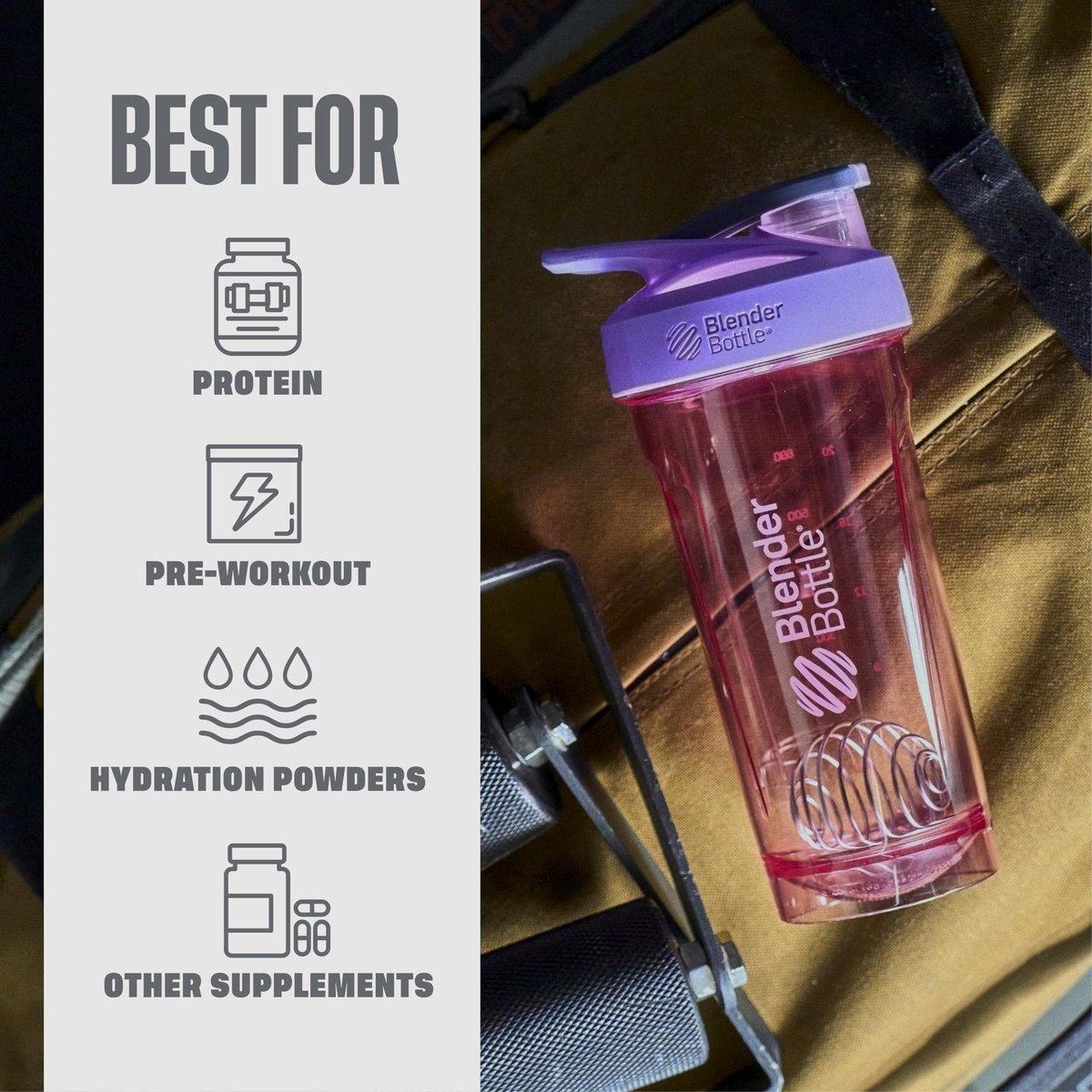 BlenderBottle Sport Shaker-Flasche mit Drahtschneebesen, 24 Unzen, Lila – Protein-Shakes & Hydration für Sportler & Fitnessbegeisterte, einfaches Mischen, langlebig & leicht, verschließbarer Deckel