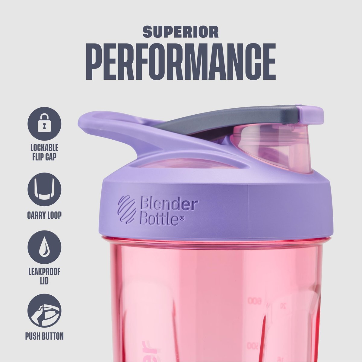 BlenderBottle Sport Shaker-Flasche mit Drahtschneebesen, 24 Unzen, Lila – Protein-Shakes & Hydration für Sportler & Fitnessbegeisterte, einfaches Mischen, langlebig & leicht, verschließbarer Deckel