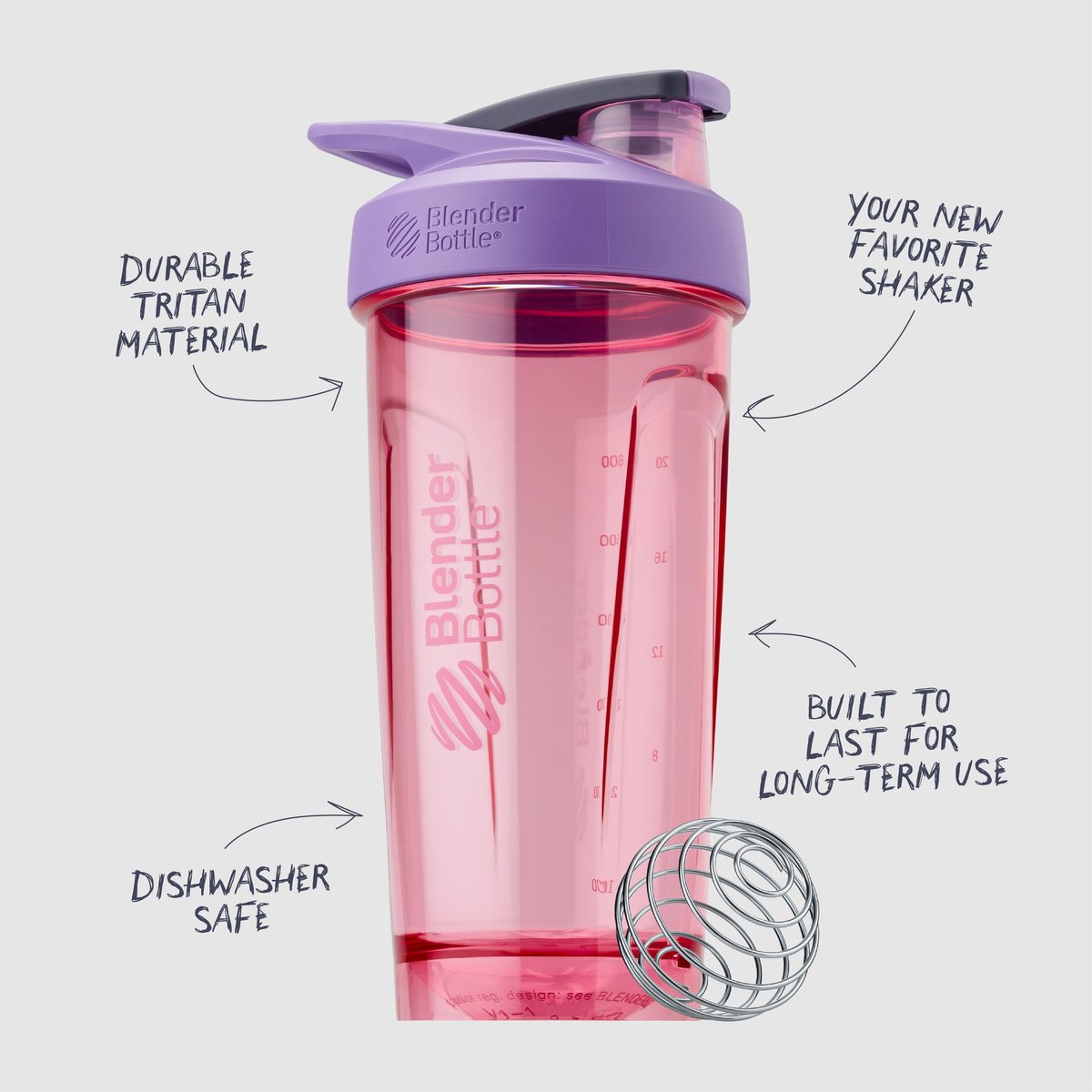 BlenderBottle Sport Shaker-Flasche mit Drahtschneebesen, 24 Unzen, Lila – Protein-Shakes & Hydration für Sportler & Fitnessbegeisterte, einfaches Mischen, langlebig & leicht, verschließbarer Deckel