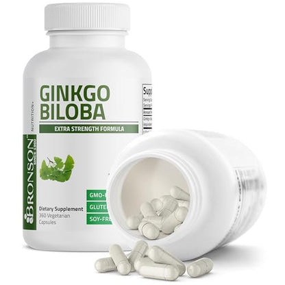 Bronson Ginkgo Biloba Extra Stark – 360 vegane Kapseln zur Unterstützung der Gehirnfunktion und des Gedächtnisses
