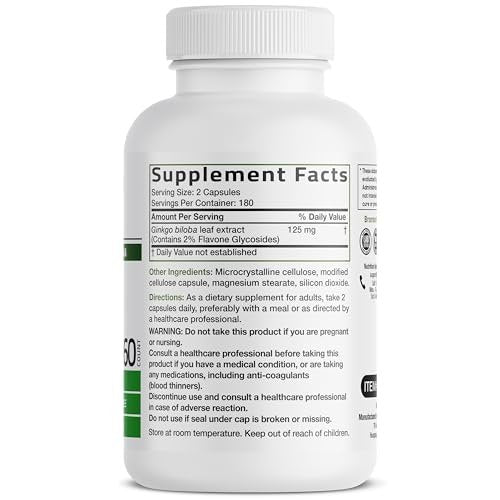 Bronson Ginkgo Biloba Extra Stark – 360 vegane Kapseln zur Unterstützung der Gehirnfunktion und des Gedächtnisses