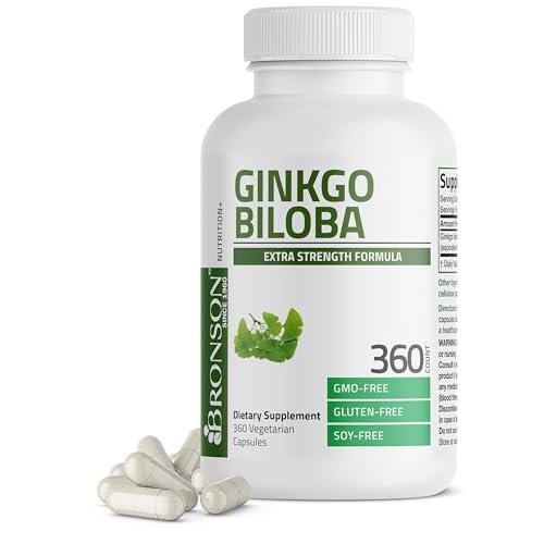 Bronson Ginkgo Biloba Extra Stark – 360 vegane Kapseln zur Unterstützung der Gehirnfunktion und des Gedächtnisses