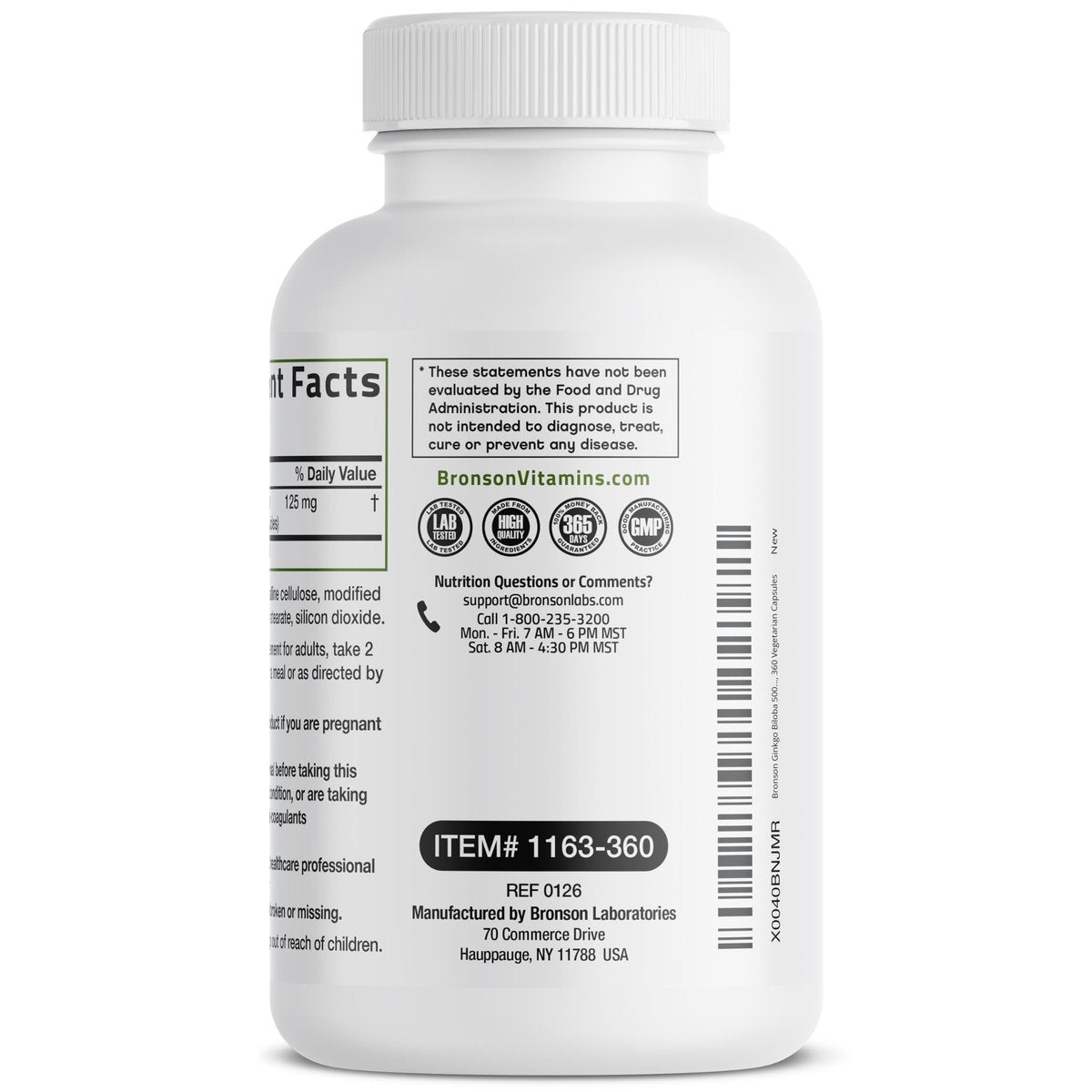 Bronson Ginkgo Biloba Extra Stark – 360 vegane Kapseln zur Unterstützung der Gehirnfunktion und des Gedächtnisses