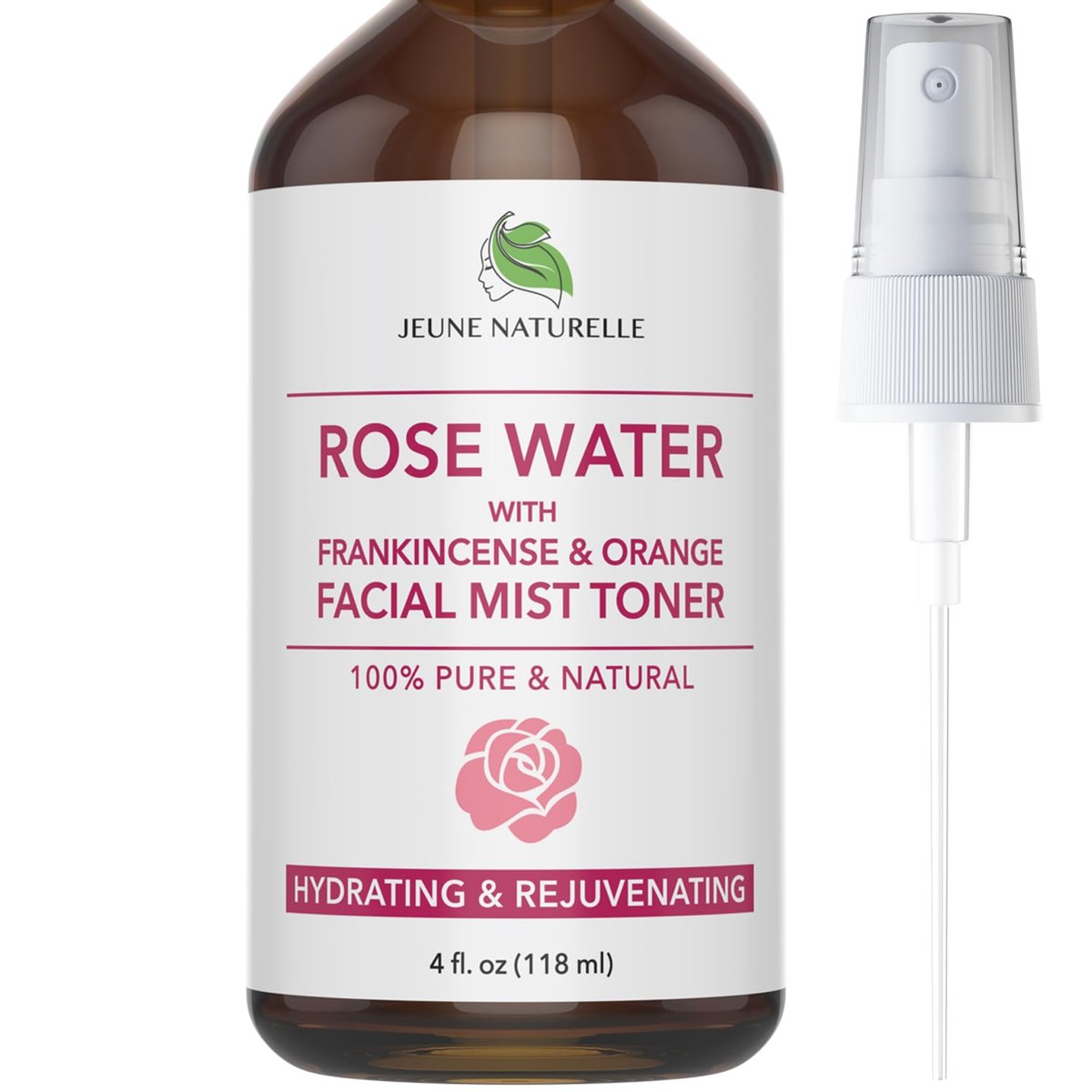 Rosenwasser Gesichtsspray - 100% reines Rosenwasser mit Weihrauch & Blutorange Gesichtsnebel Toner, Alkoholfrei, Farbstofffrei, Körper- & Gesichtsspray - Dampfdestillation, 118 ml