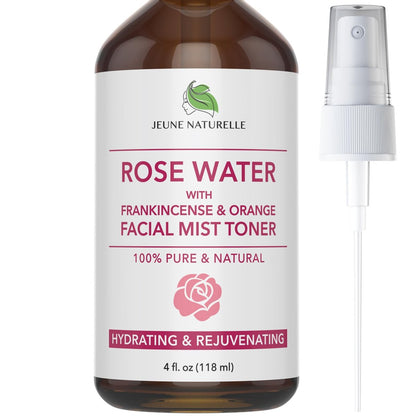 Rosenwasser Gesichtsspray - 100% reines Rosenwasser mit Weihrauch & Blutorange Gesichtsnebel Toner, Alkoholfrei, Farbstofffrei, Körper- & Gesichtsspray - Dampfdestillation, 118 ml