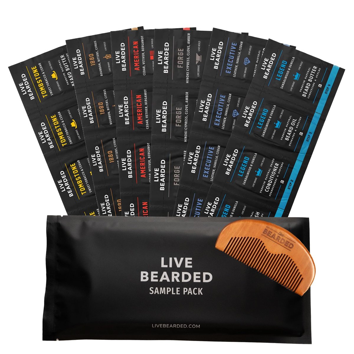 Live Bearded Bartöl & Butter Pflegeset Probenpaket mit Kamm, Bonus-Geschenk – All-Natürliche Inhaltsstoffe Shea, Argan, Jojoba – Wachstumsunterstützung – Hergestellt in den USA