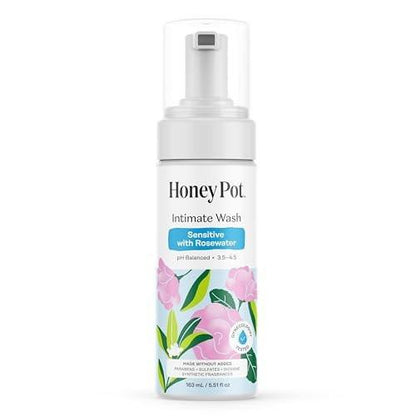 The Honey Pot Company - Intimwaschgel - mit Kräutern - für empfindliche Hauttypen - pH-ausgeglichene pflanzliche Hygiene - Sensitiv mit Rosenwasser - 163 ml