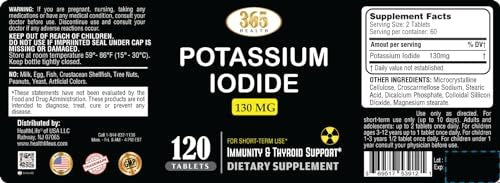 Kaliumjodid 130 mg - KI Tabletten - Kalium 130 mg - in den USA hergestellte Kaliumjodid-Pillen - 120 Tabletten
