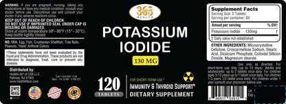 Kaliumjodid 130 mg - KI Tabletten - Kalium 130 mg - in den USA hergestellte Kaliumjodid-Pillen - 120 Tabletten