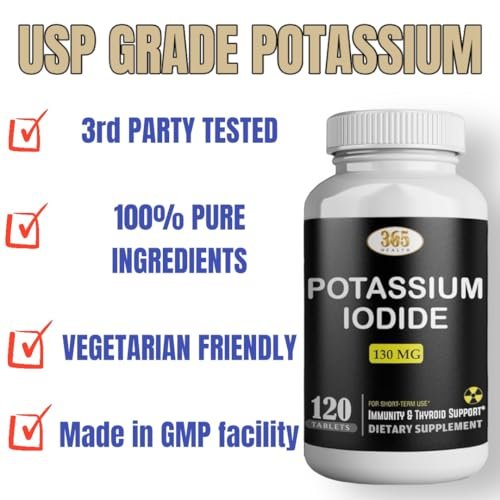Kaliumjodid 130 mg - KI Tabletten - Kalium 130 mg - in den USA hergestellte Kaliumjodid-Pillen - 120 Tabletten
