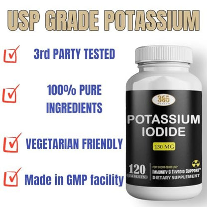 Kaliumjodid 130 mg - KI Tabletten - Kalium 130 mg - in den USA hergestellte Kaliumjodid-Pillen - 120 Tabletten