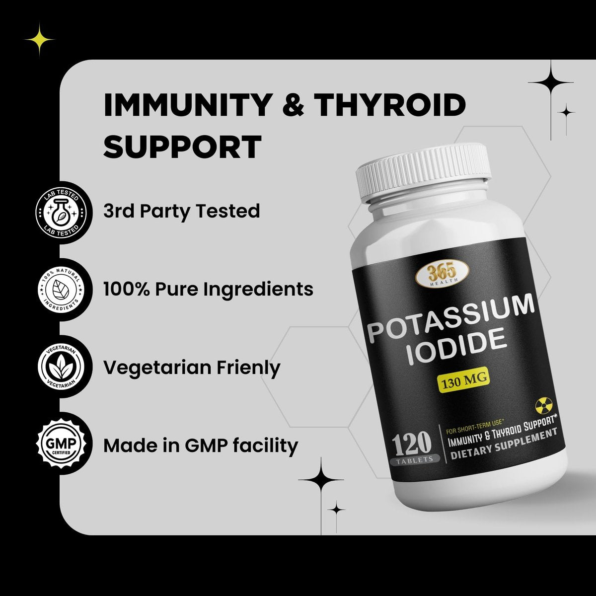 Kaliumjodid 130 mg - KI Tabletten - Kalium 130 mg - in den USA hergestellte Kaliumjodid-Pillen - 120 Tabletten