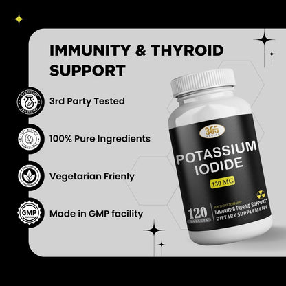 Kaliumjodid 130 mg - KI Tabletten - Kalium 130 mg - in den USA hergestellte Kaliumjodid-Pillen - 120 Tabletten