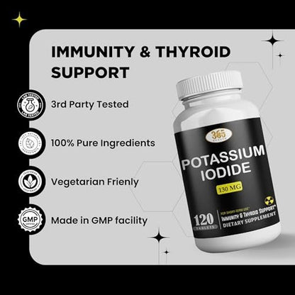 Kaliumjodid 130 mg - KI Tabletten - Kalium 130 mg - in den USA hergestellte Kaliumjodid-Pillen - 120 Tabletten