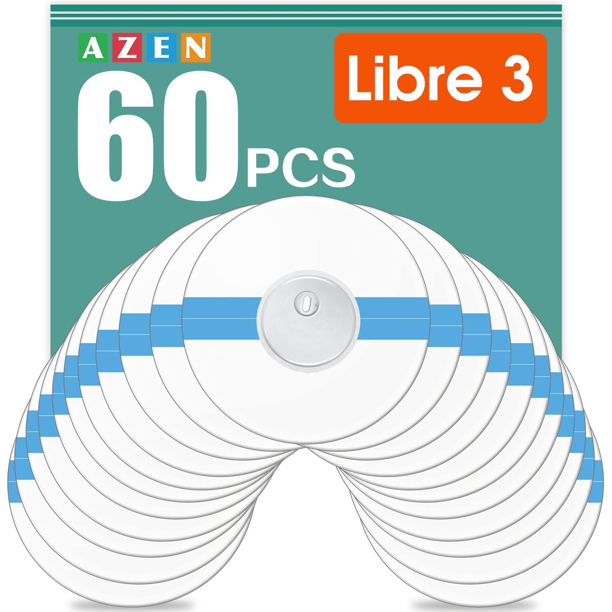 AZEN 60er-Pack Sensorschutzfolien für Libre 3, wasserdichte Klebepflaster, transparente Haftetiketten