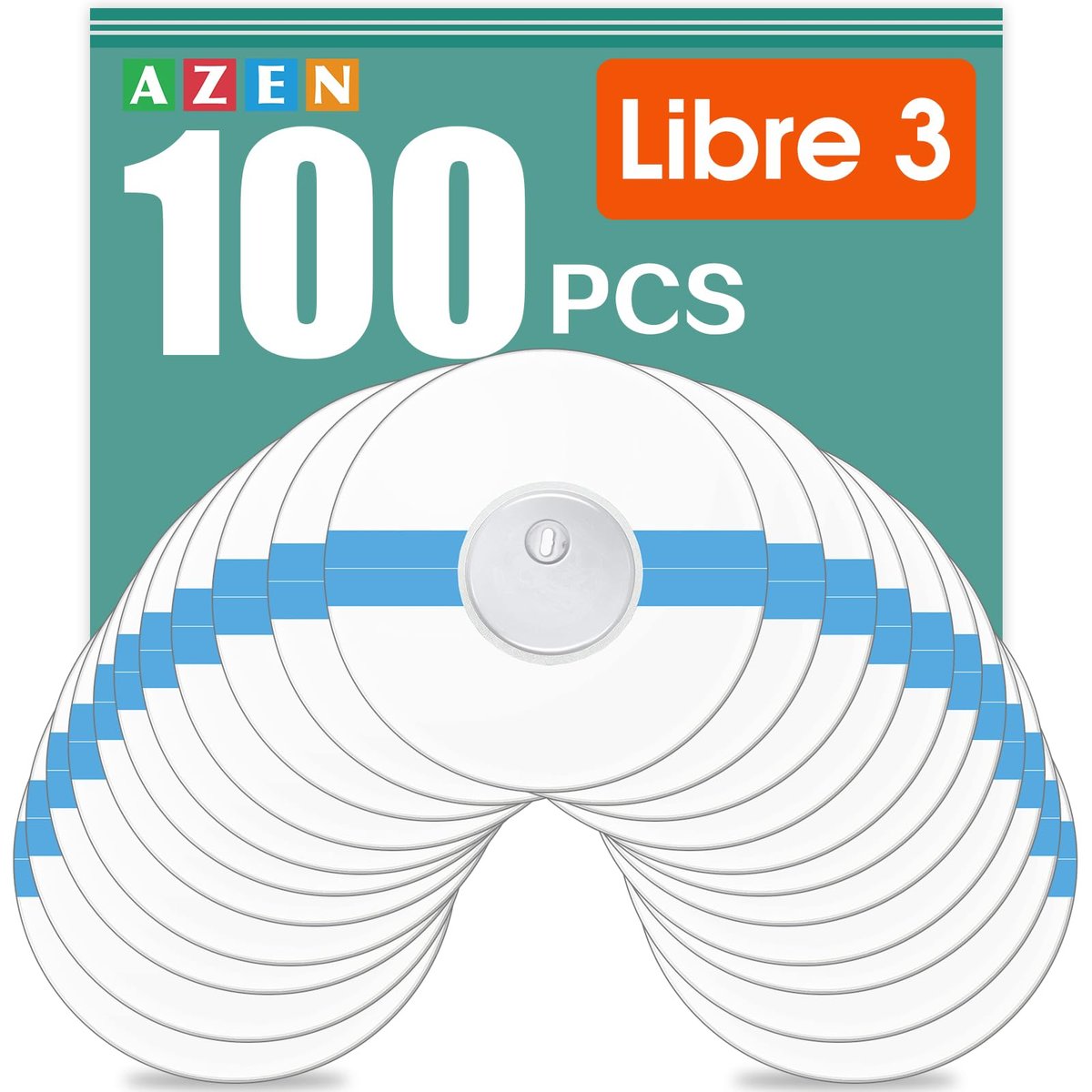 AZEN 100 Stück Freestyle Sensor-Abdeckungen für Libre 3, wasserdichte Klebepflaster, transparente Schutzfolie