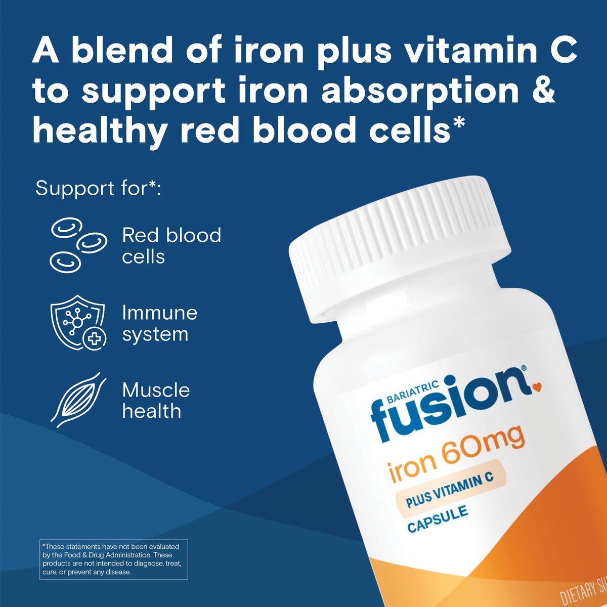 Bariatric Fusion Eisen 60mg mit Vitamin C – Leicht zu schluckende Kapsel – Eisenpräparat für Frauen und Männer – Gluten-, Milch- und Sojafrei – Nicht-GMO – 60 Kapseln