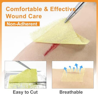 Carbou Medical Xeroform Petrolatum Verband 2"x2" – 25 einzeln verpackte, nicht haftende Gaze-Pads für Wundversorgung, Verbrennungen, Schürfwunden, Hauttransplantationen und chirurgische Schnitte