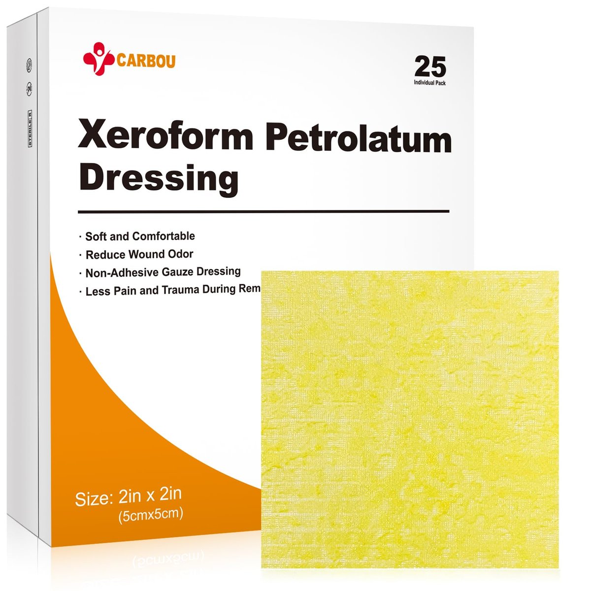 Carbou Medical Xeroform Petrolatum Verband 2"x2" – 25 einzeln verpackte, nicht haftende Gaze-Pads für Wundversorgung, Verbrennungen, Schürfwunden, Hauttransplantationen und chirurgische Schnitte