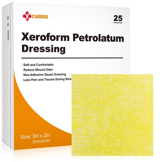Carbou Medical Xeroform Petrolatum Verband 2"x2" – 25 einzeln verpackte, nicht haftende Gaze-Pads für Wundversorgung, Verbrennungen, Schürfwunden, Hauttransplantationen und chirurgische Schnitte
