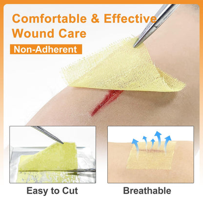 Carbou Medical Xeroform Petrolatum Verband 2"x2" – 25 einzeln verpackte, nicht haftende Gaze-Pads für Wundversorgung, Verbrennungen, Schürfwunden, Hauttransplantationen und chirurgische Schnitte