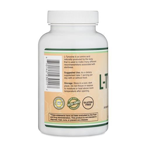 L-Tyrosin 1.000 mg pro Portion, 120 vegane Kapseln – Nahrungsergänzungsmittel für Gedächtnis, Aufmerksamkeit und Fokus – Aminosäure, vegan, nicht gentechnisch verändert von Double Wood