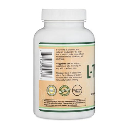 L-Tyrosin 1.000 mg pro Portion, 120 vegane Kapseln – Nahrungsergänzungsmittel für Gedächtnis, Aufmerksamkeit und Fokus – Aminosäure, vegan, nicht gentechnisch verändert von Double Wood