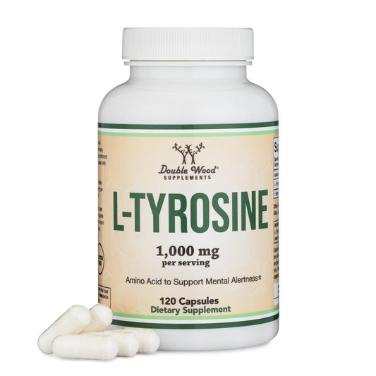 L-Tyrosin 1.000 mg pro Portion, 120 vegane Kapseln – Nahrungsergänzungsmittel für Gedächtnis, Aufmerksamkeit und Fokus – Aminosäure, vegan, nicht gentechnisch verändert von Double Wood