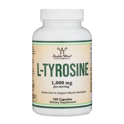 L-Tyrosin 1.000 mg pro Portion, 120 vegane Kapseln – Nahrungsergänzungsmittel für Gedächtnis, Aufmerksamkeit und Fokus – Aminosäure, vegan, nicht gentechnisch verändert von Double Wood