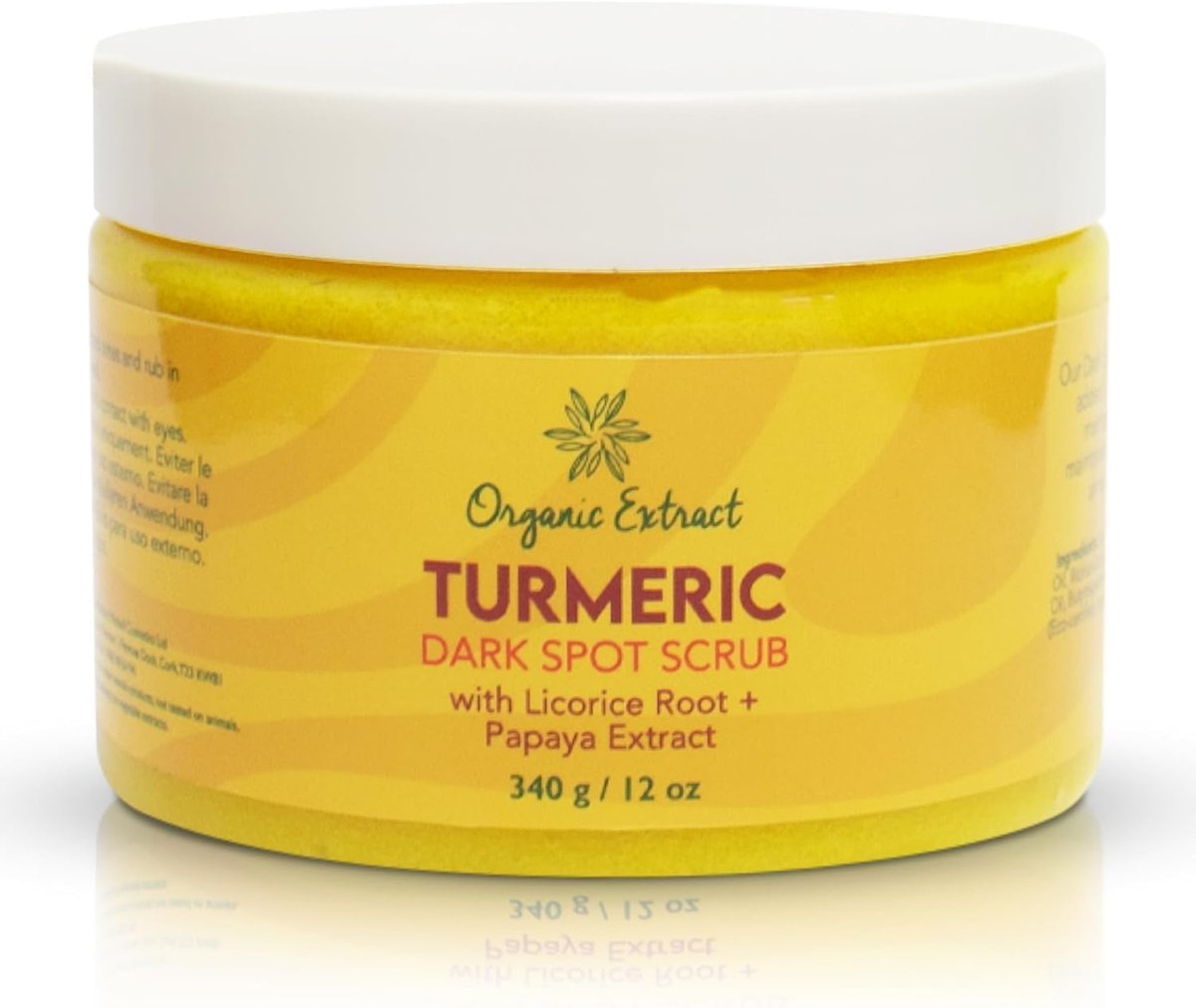 Organic Extract Kurkuma Gesichtspeeling - 340 g - Große Größe - Hautaufhellendes Peeling für das Gesicht - Peeling & Tiefenreinigung, gleicht Hautton aus - Feuchtigkeitsspendendes Gesichtspeeling mit Papaya-Extrakt