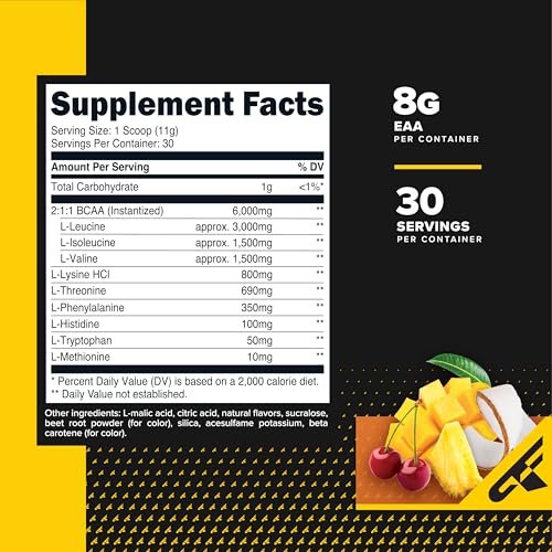 Primaforce EAA Pulver (30 Portionen, Tropical Punch) – Essentielle Aminosäuren für Pre/Intra Workout und Erholung – Non-GMO und Glutenfrei