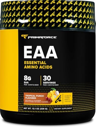 Primaforce EAA Pulver (30 Portionen, Tropical Punch) – Essentielle Aminosäuren für Pre/Intra Workout und Erholung – Non-GMO und Glutenfrei