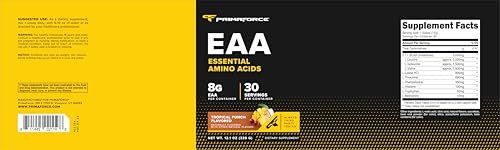 Primaforce EAA Pulver (30 Portionen, Tropical Punch) – Essentielle Aminosäuren für Pre/Intra Workout und Erholung – Non-GMO und Glutenfrei