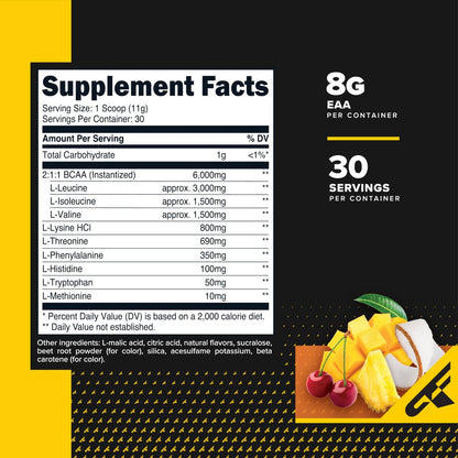 Primaforce EAA Pulver (30 Portionen, Tropical Punch) – Essentielle Aminosäuren für Pre/Intra Workout und Erholung – Non-GMO und Glutenfrei