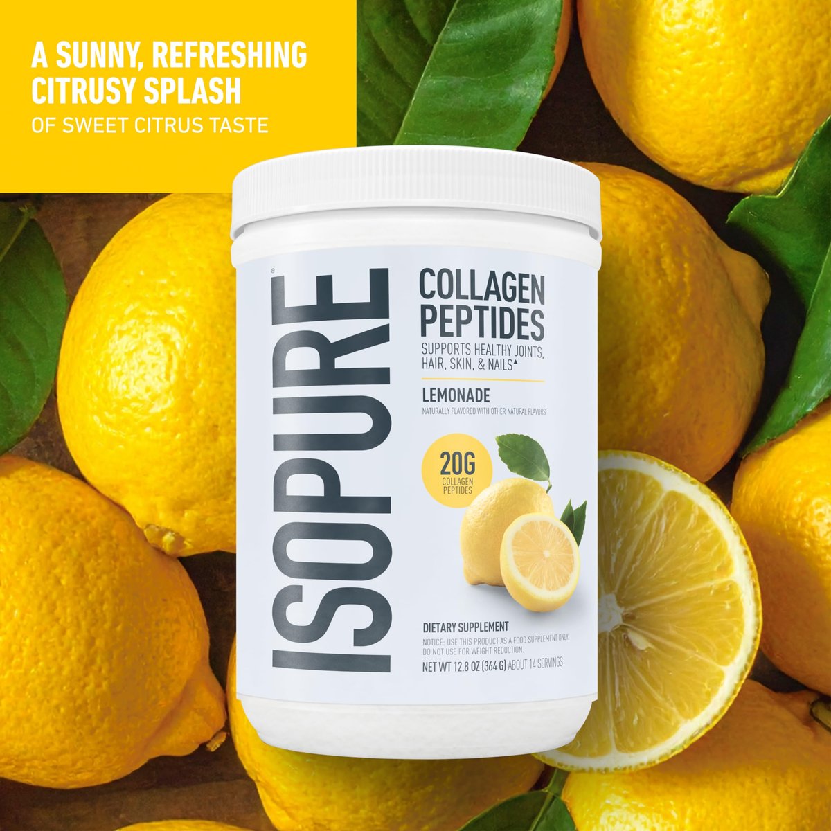 Isopure 20g Grass-Fed Collagen Peptides mit Biotin + Vitamin C – Unterstützt Haut, Haar, Nägel & Gelenke – Limonade, Keto-freundliches Kollagenpulver, 14 Portionen