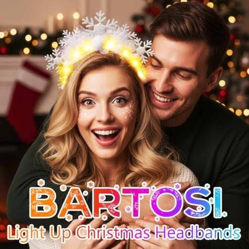 BARTOSI Schneeflocken LED-Stirnband – Weihnachtliches Haarband mit Lichtern für Frauen