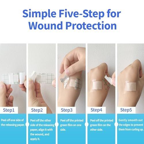 Ourmed wasserdichte Pflaster, transparente Klebepflaster für Erste Hilfe, Wundversorgung, Finger, Knie und Fersen, haften auf der Haut beim Baden, Duschen oder im Pool, gemischte Größen, 50 Stück
