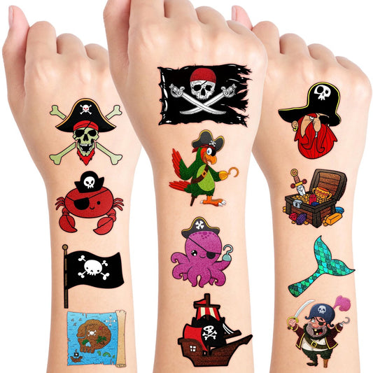 96 Stück Piraten-Motiv Tattoos zum Aufkleben – Süße Designs mit Piratenschiff, Meerjungfrau und Schatz – Partygeschenke, Geburtstagsbedarf, Klassenbelohnungen & Halloween-Geschenke